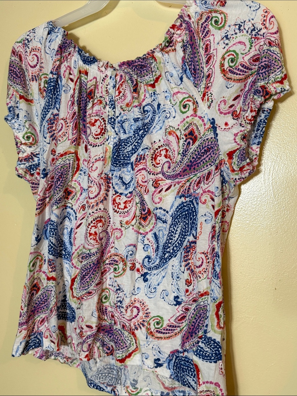 Chaps White Paisley Off-Shoulder Blouse with Multi-Color Print